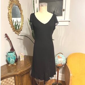 Vintage 90s Black‎ embellished Flower Dress Party Fairy Whimsygoth Size 10